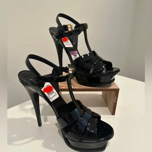 Saint Laurent Tribute T-Strap Black High Heeled Pump, Size 40.5 EU/10.5 US - Picture 5 of 9